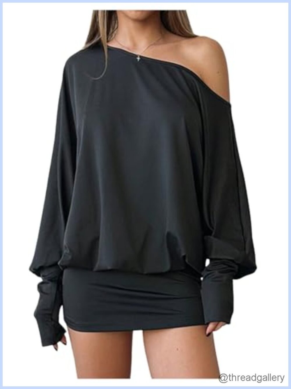 Off Shoulder Long Sleeve Mini Dress Bodycon Thumbhole Stretch Party